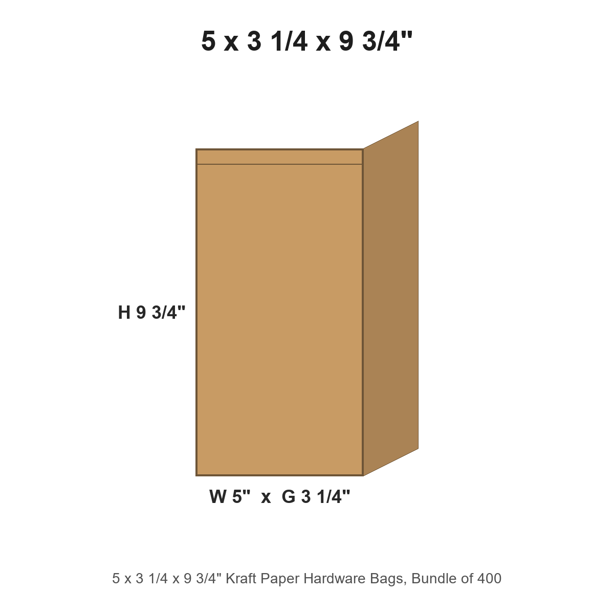 5 x 3 1/4 x 9 3/4" Kraft Paper Hardware Bags