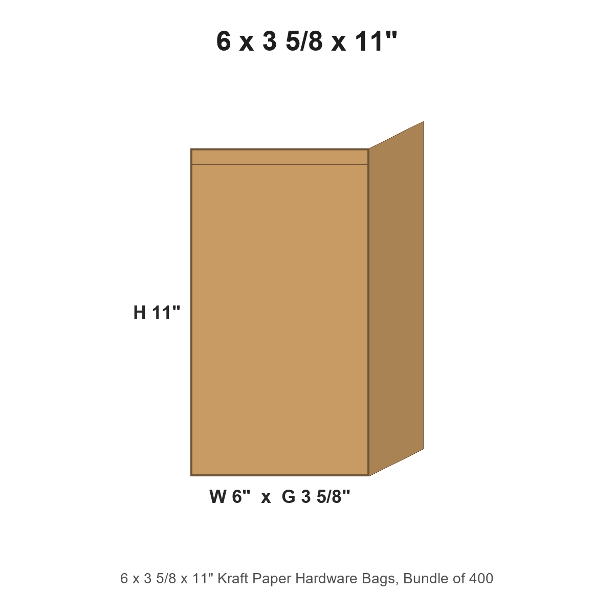 6 x 3 5/8 x 11" Kraft Paper Hardware Bags