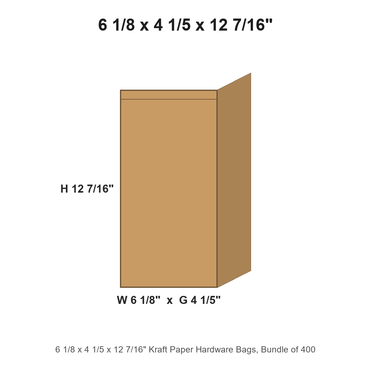 6 1/8 x 4 1/5 x 12 7/16" Kraft Paper Hardware Bags