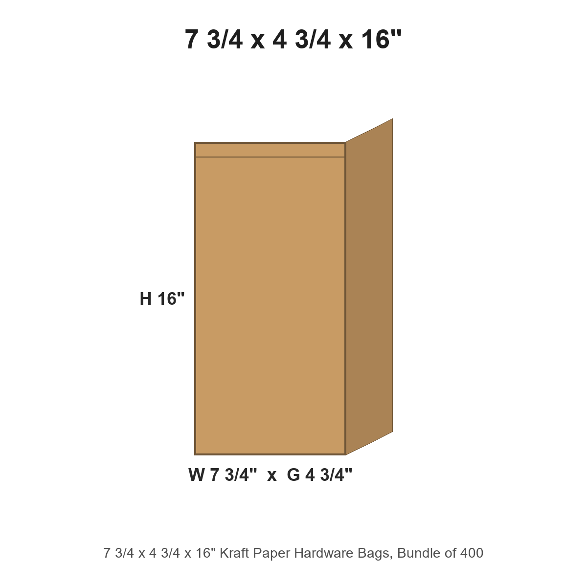 7 3/4 x 4 3/4 x 16" Kraft Paper Hardware Bags