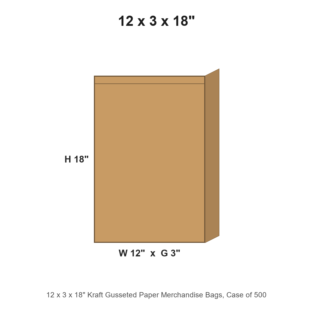 12 x 3 x 18" Kraft Gusseted Paper Merchandise Bags