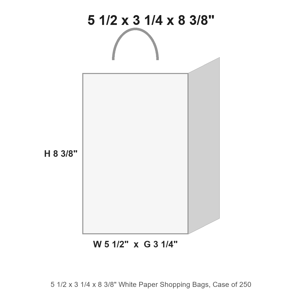 5 1/2 x 3 1/4 x 8 3/8" White Paper Shopping Bags