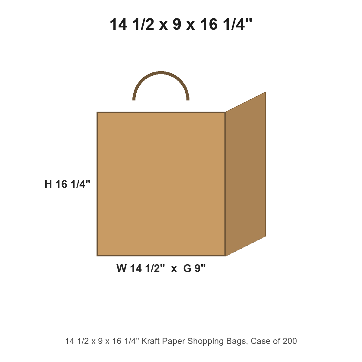 14 1/2 x 9 x 16 1/4" Kraft Paper Shopping Bags