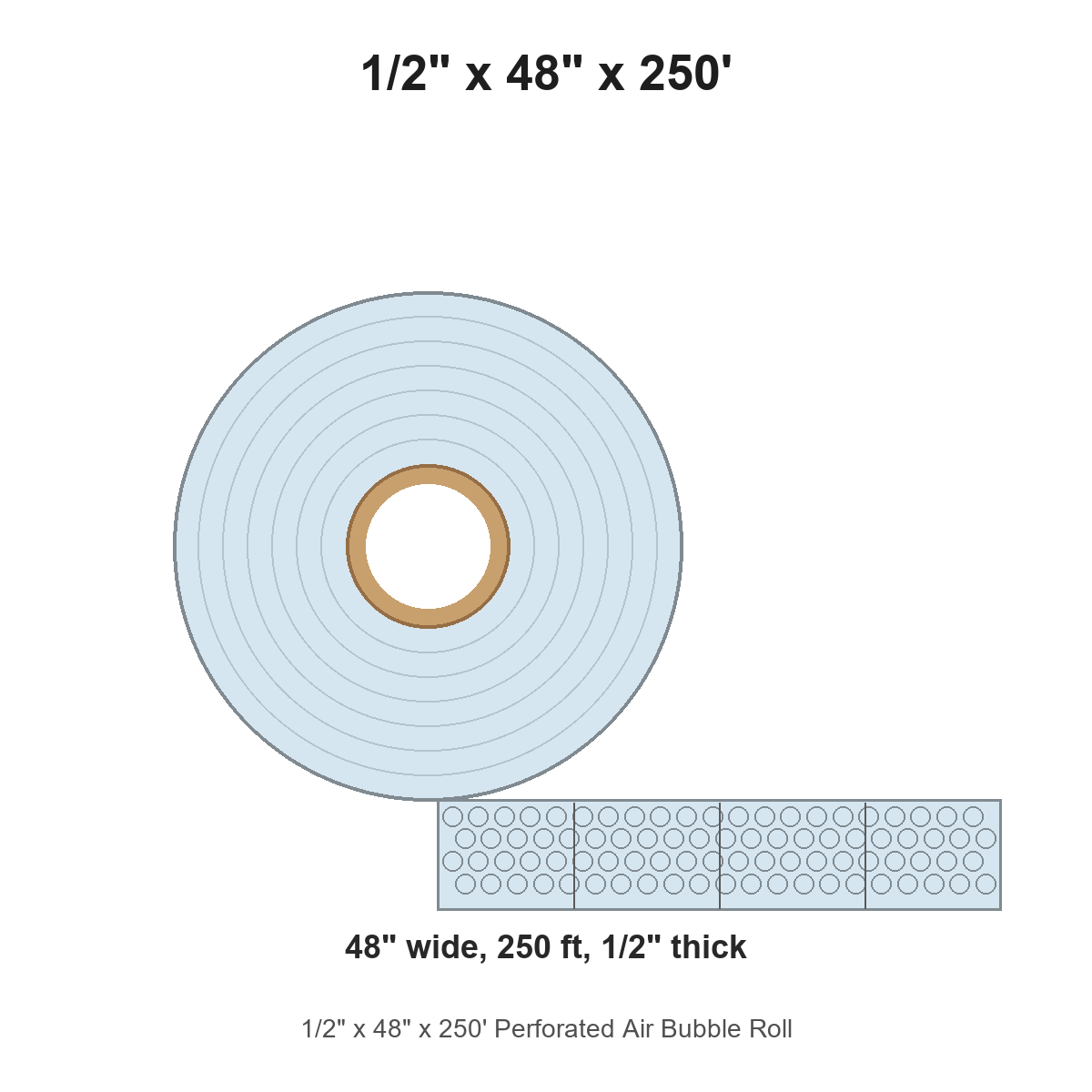 1/2" x 48" x 250' Perforated Air Bubble Roll