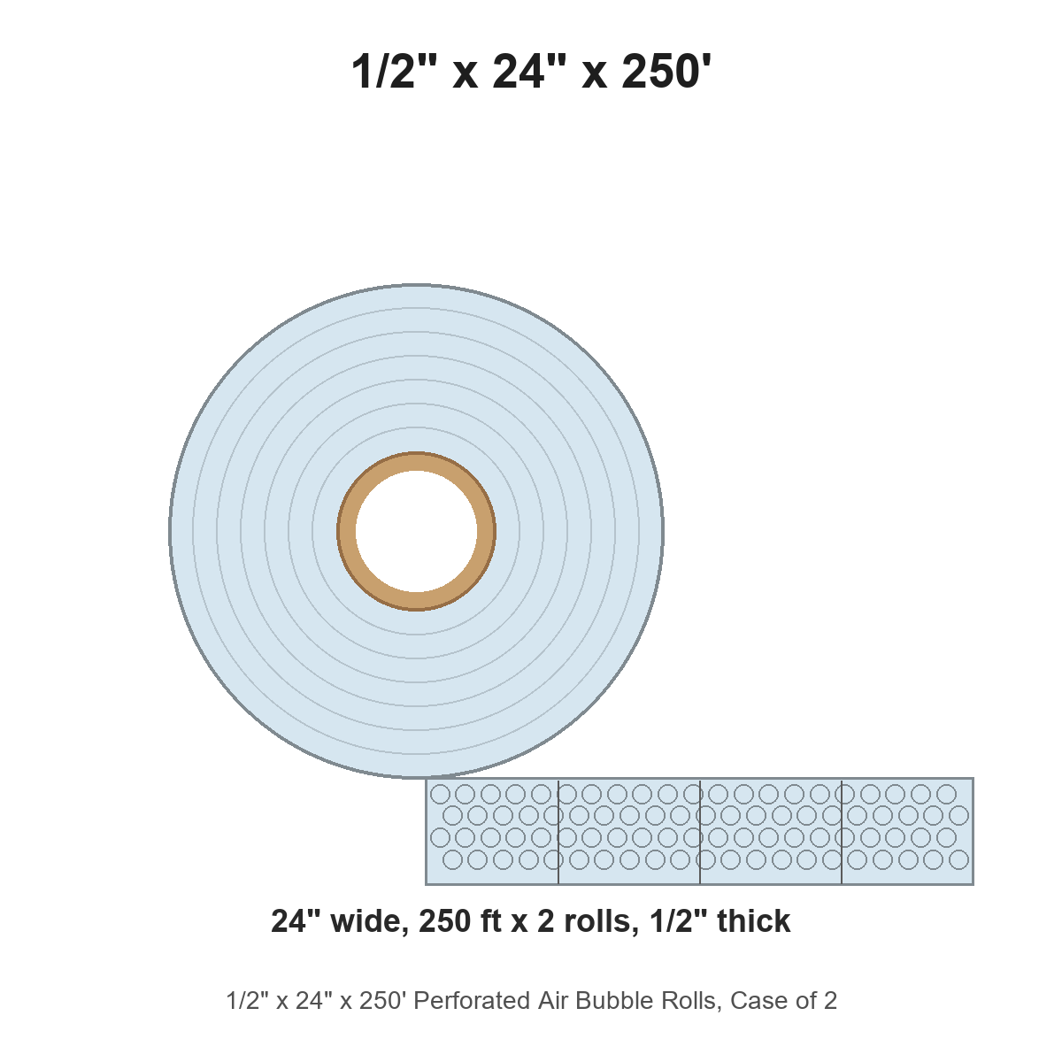 1/2" x 24" x 250' Perforated Air Bubble Rolls, Case of 2