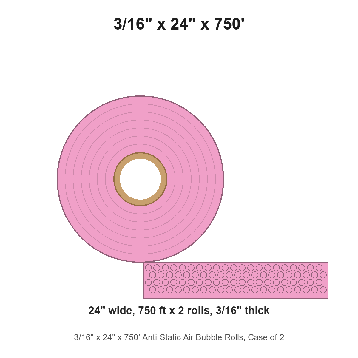 3/16" x 24" x 750' Anti-Static Air Bubble Rolls, Case of 2