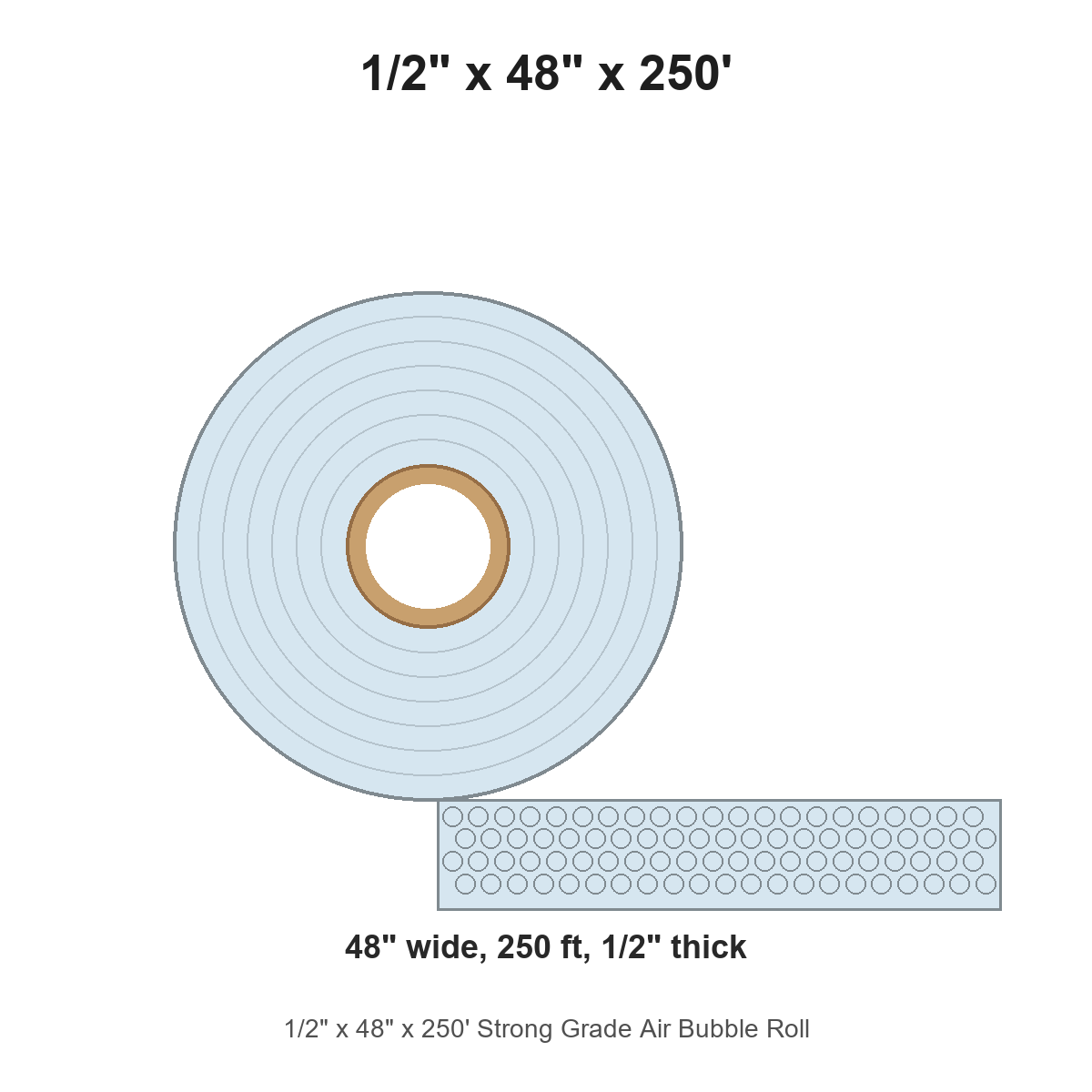 1/2" x 48" x 250' Strong Grade Air Bubble Roll