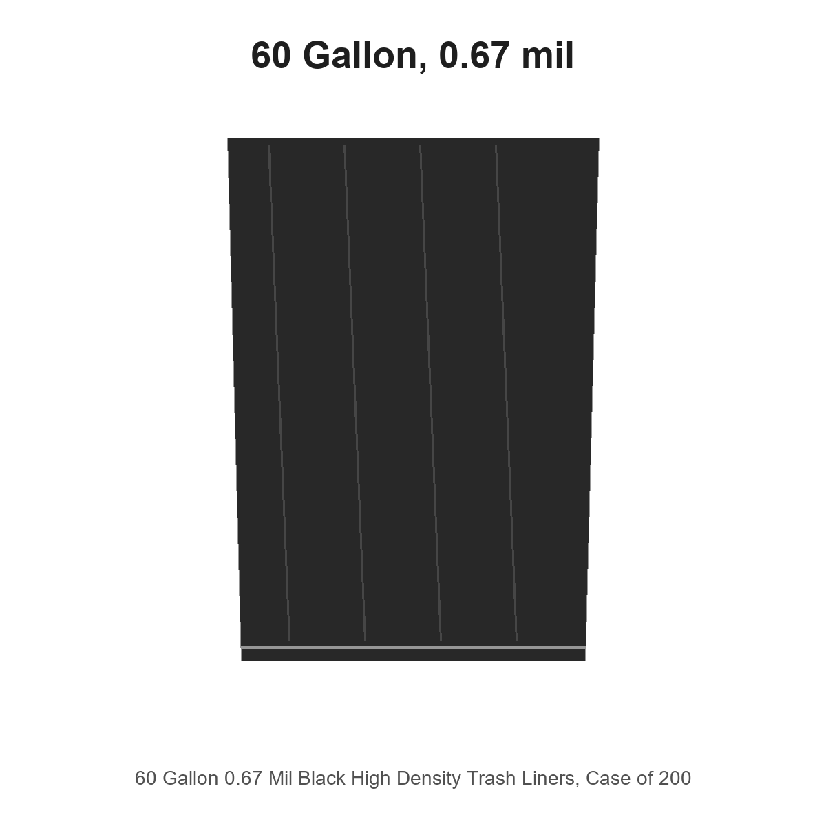 60 Gallon 0.67 Mil Black High Density Trash Liners, Case of 200