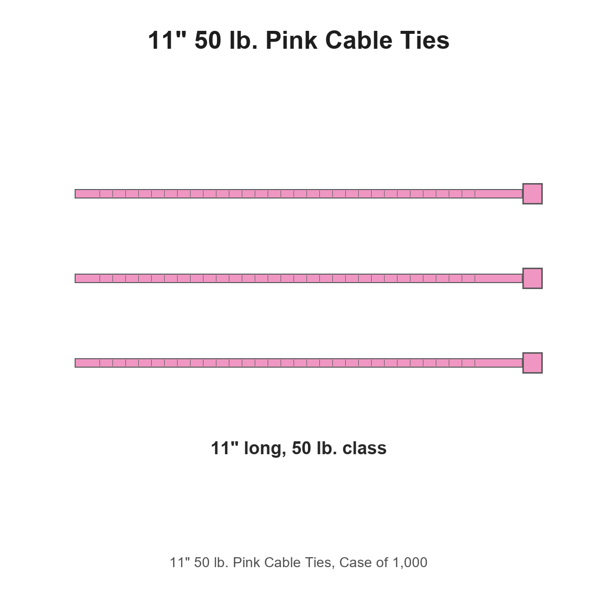 11" 50 lb. Pink Cable Ties, Case of 1,000