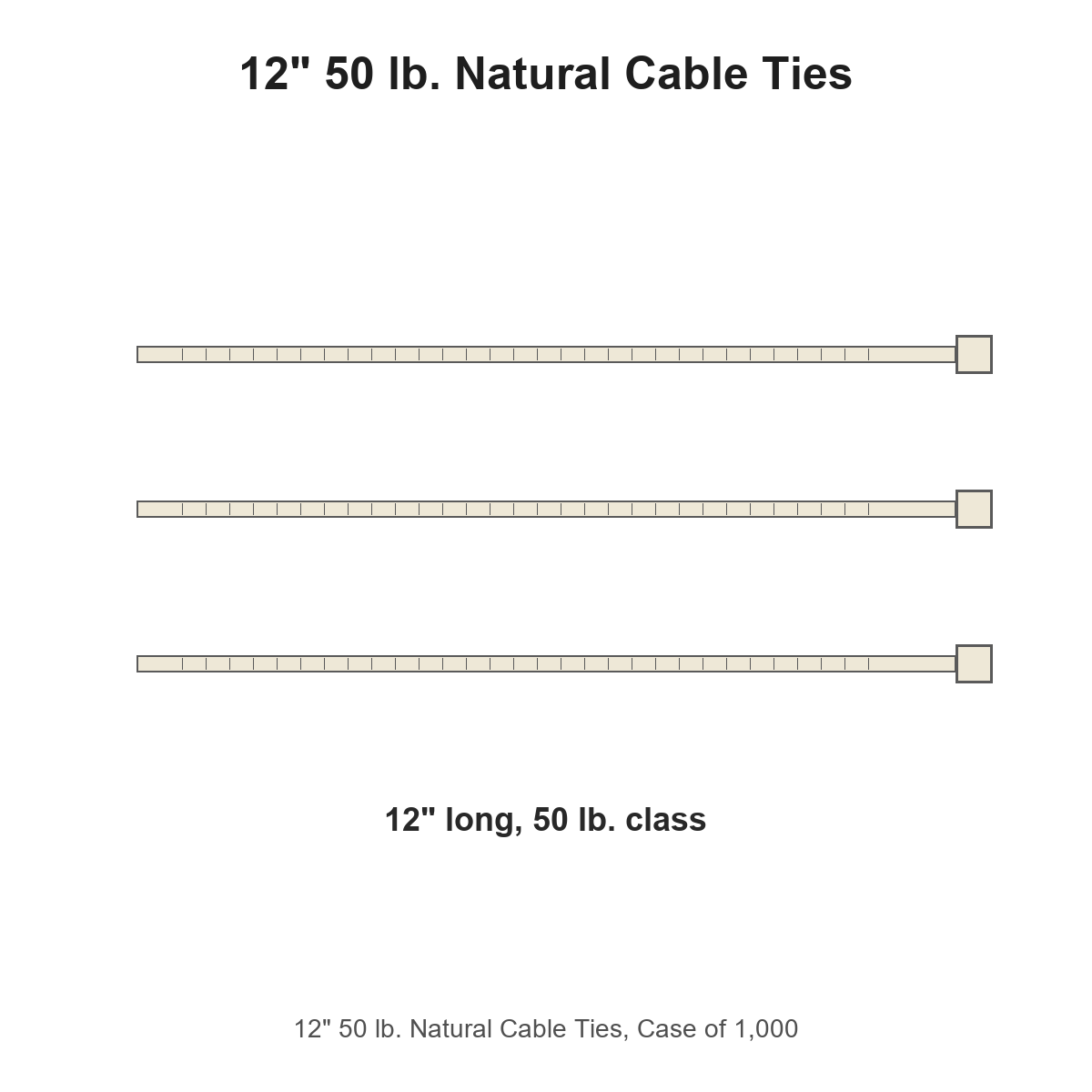 12" 50 lb. Natural Cable Ties, Case of 1,000