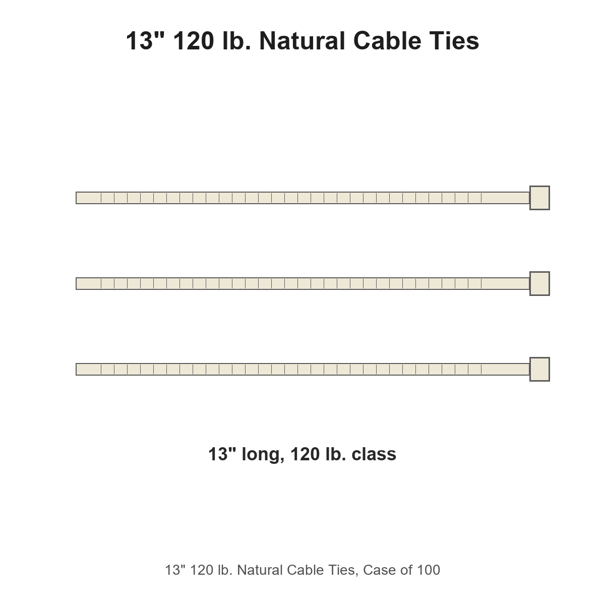 13" 120 lb. Natural Cable Ties, Case of 100