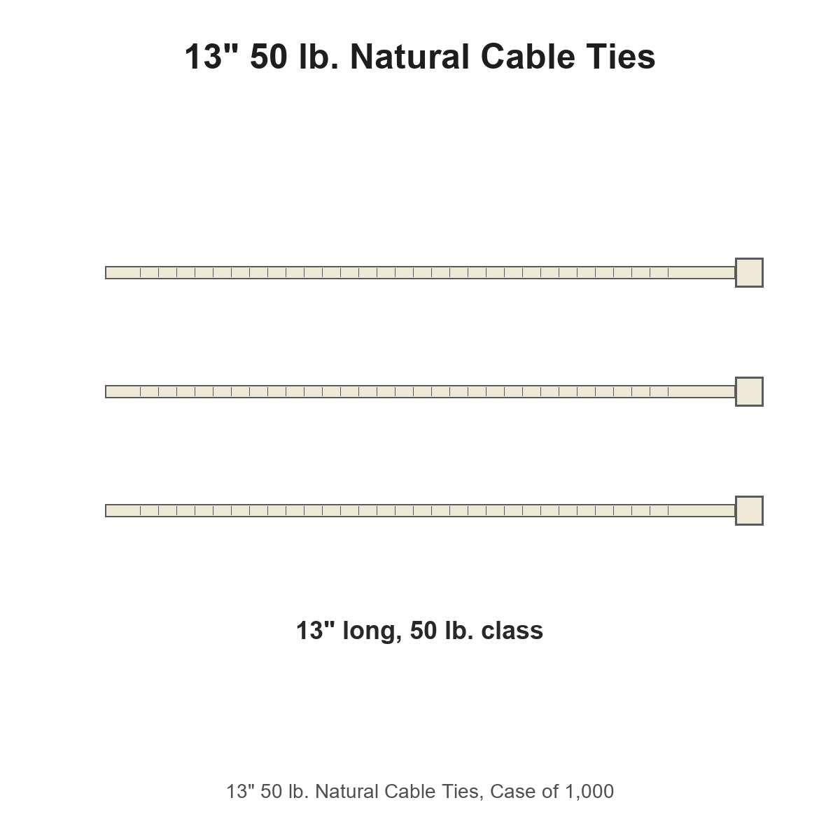 13" 50 lb. Natural Cable Ties, Case of 1,000