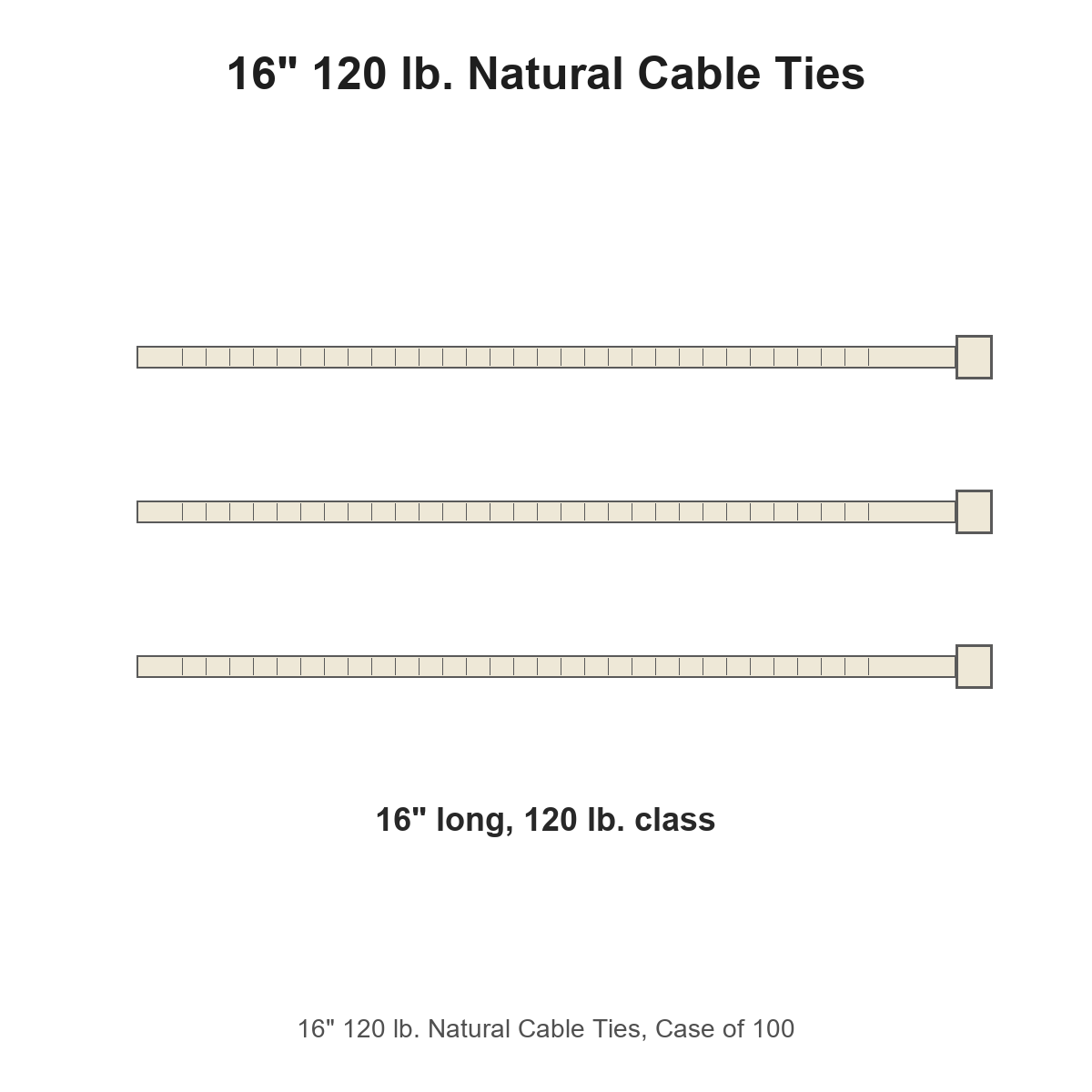 16" 120 lb. Natural Cable Ties, Case of 100