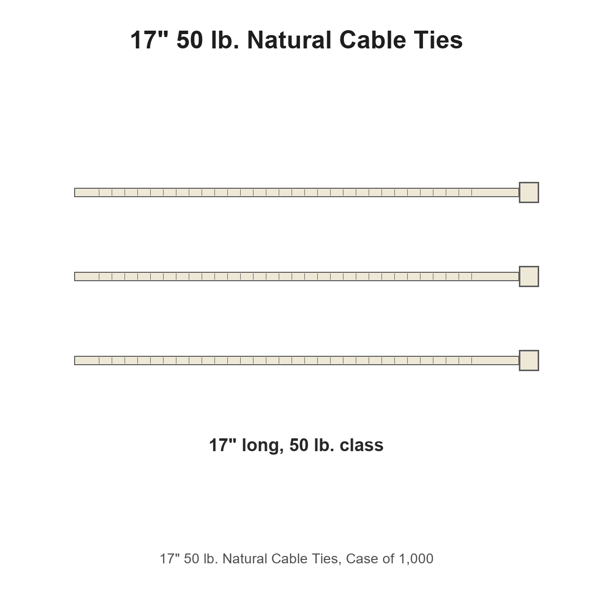 17" 50 lb. Natural Cable Ties, Case of 1,000