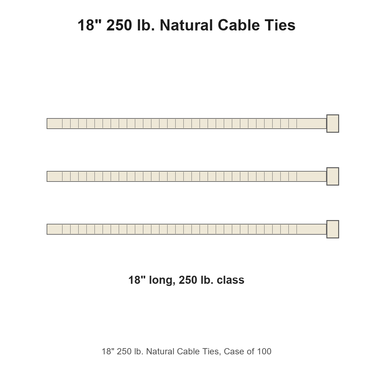 18" 250 lb. Natural Cable Ties, Case of 100