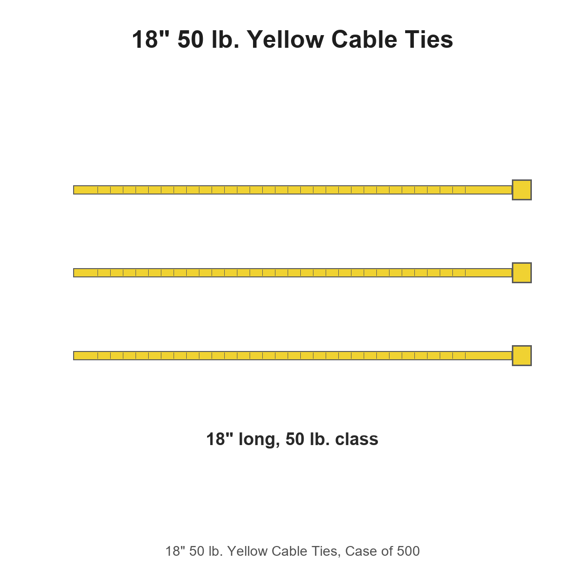 18" 50 lb. Yellow Cable Ties, Case of 500