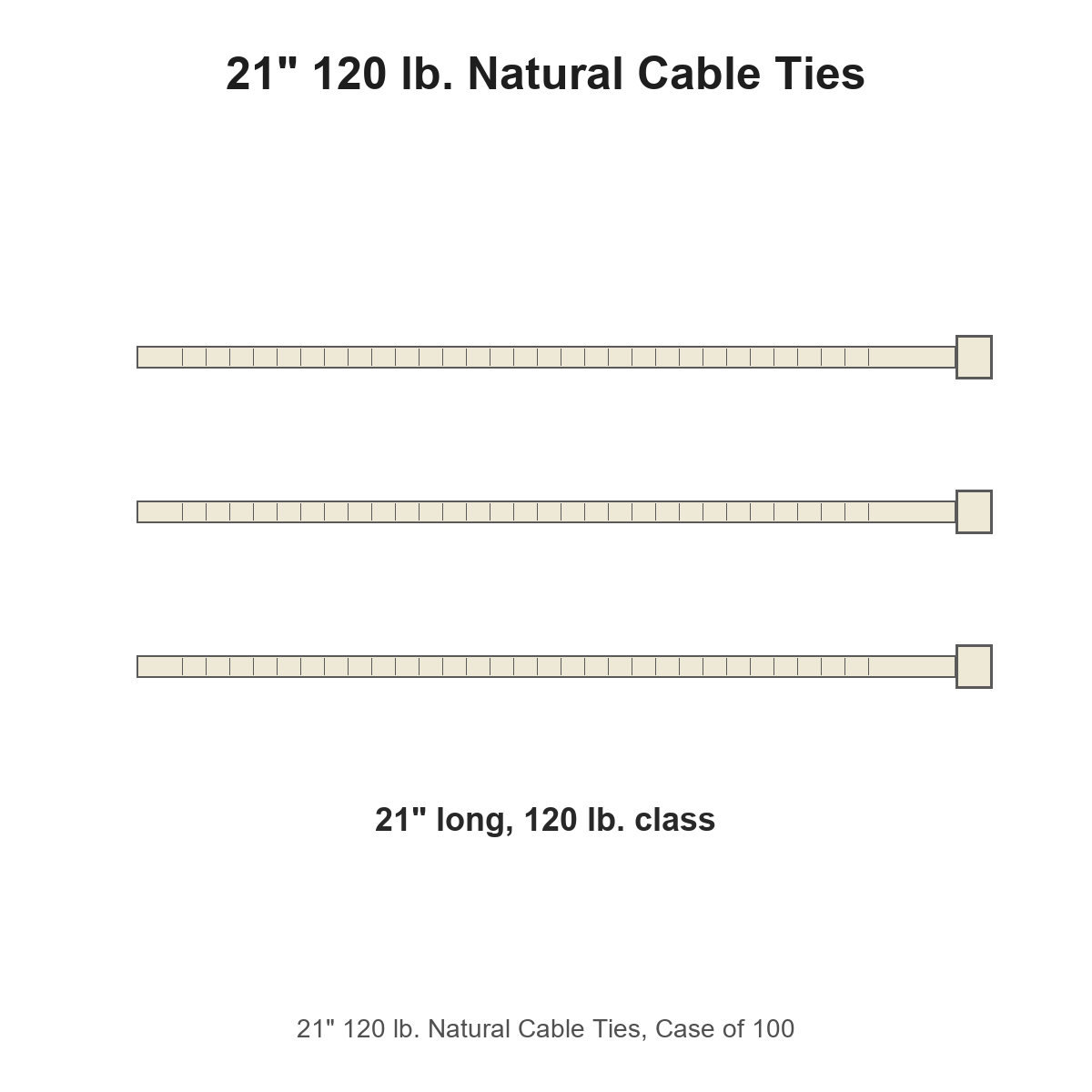 21" 120 lb. Natural Cable Ties, Case of 100