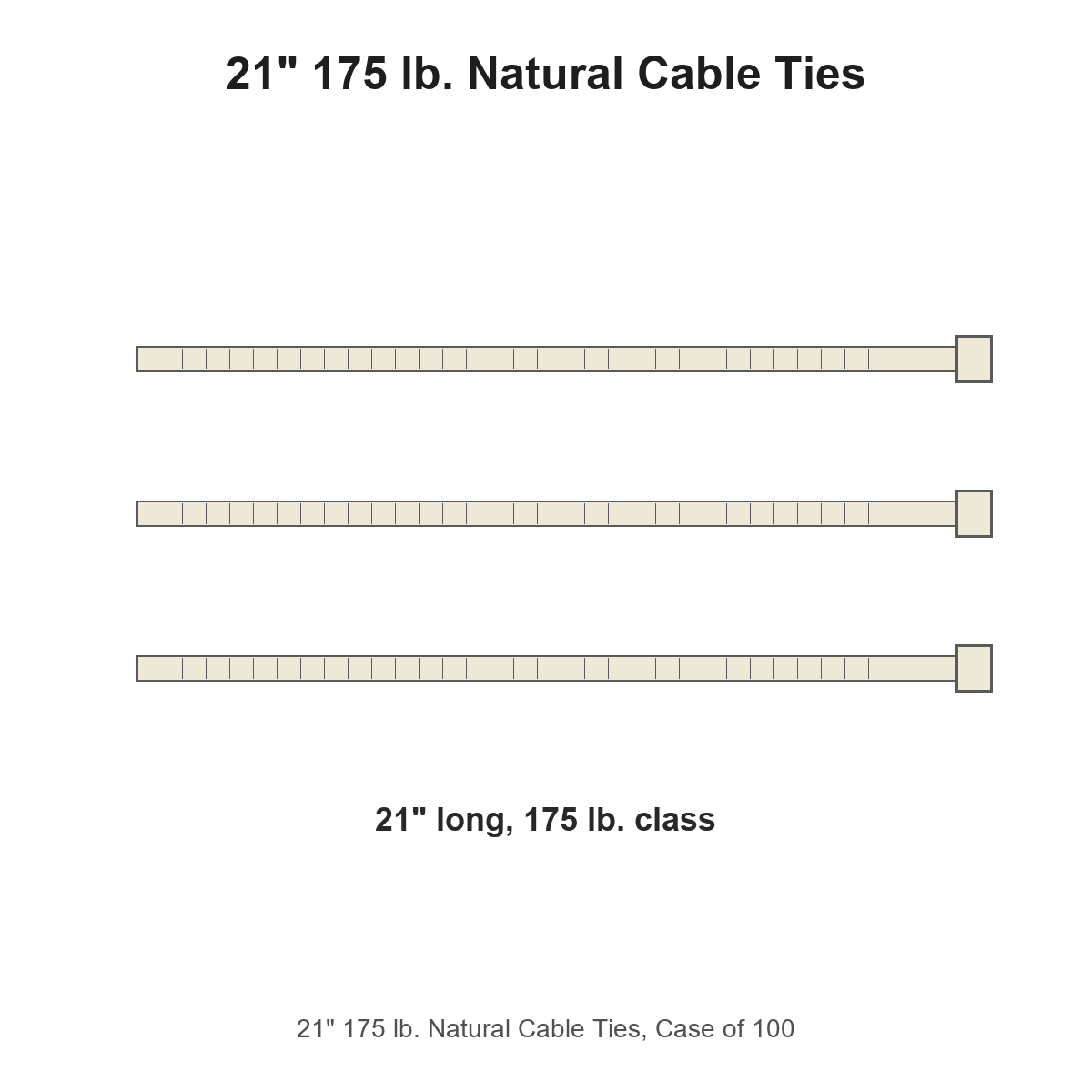21" 175 lb. Natural Cable Ties, Case of 100