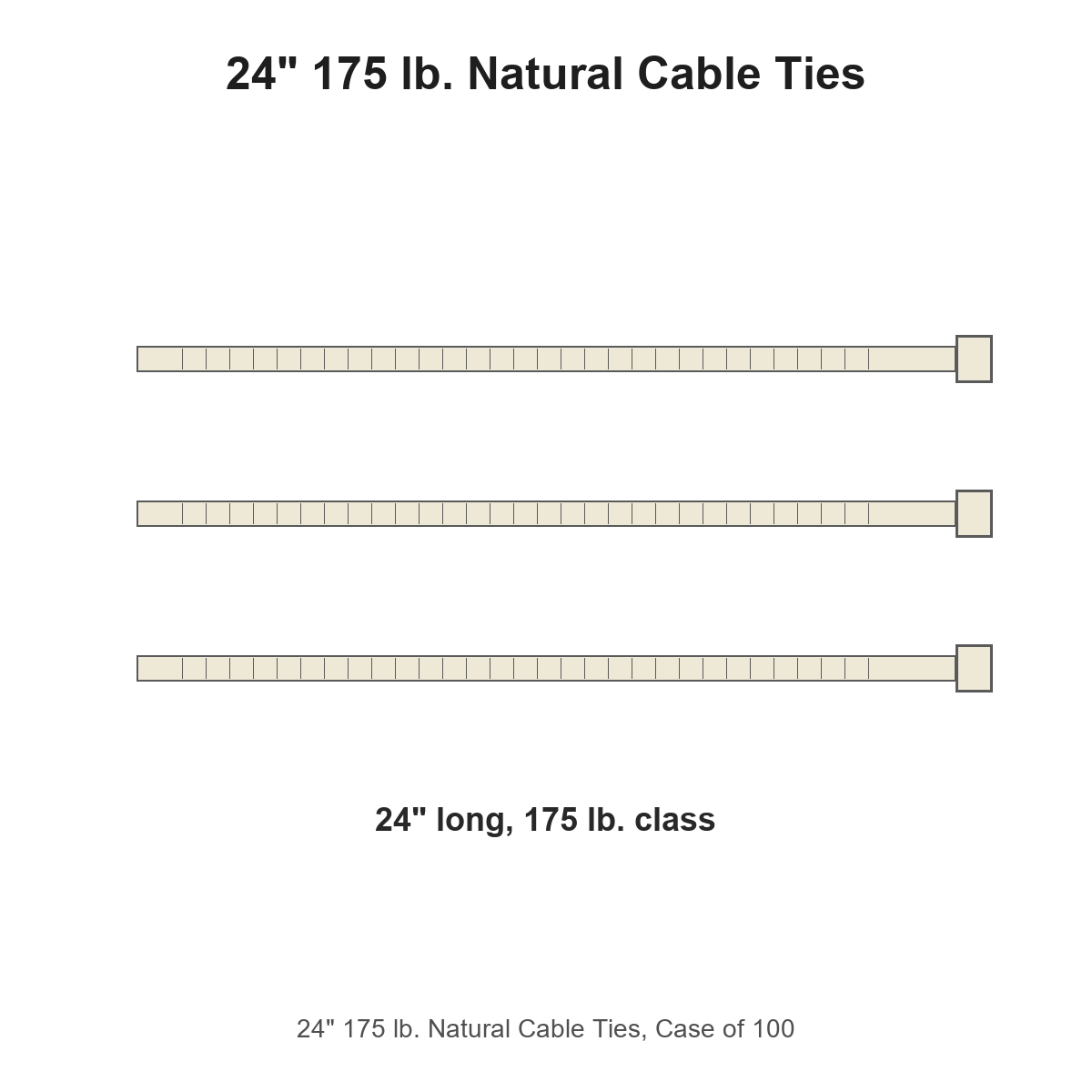 24" 175 lb. Natural Cable Ties, Case of 100