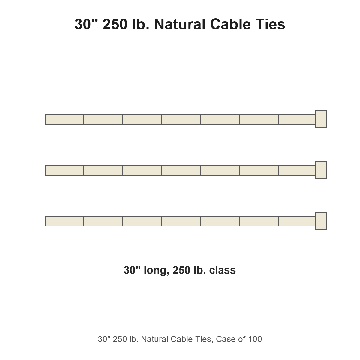 30" 250 lb. Natural Cable Ties, Case of 100