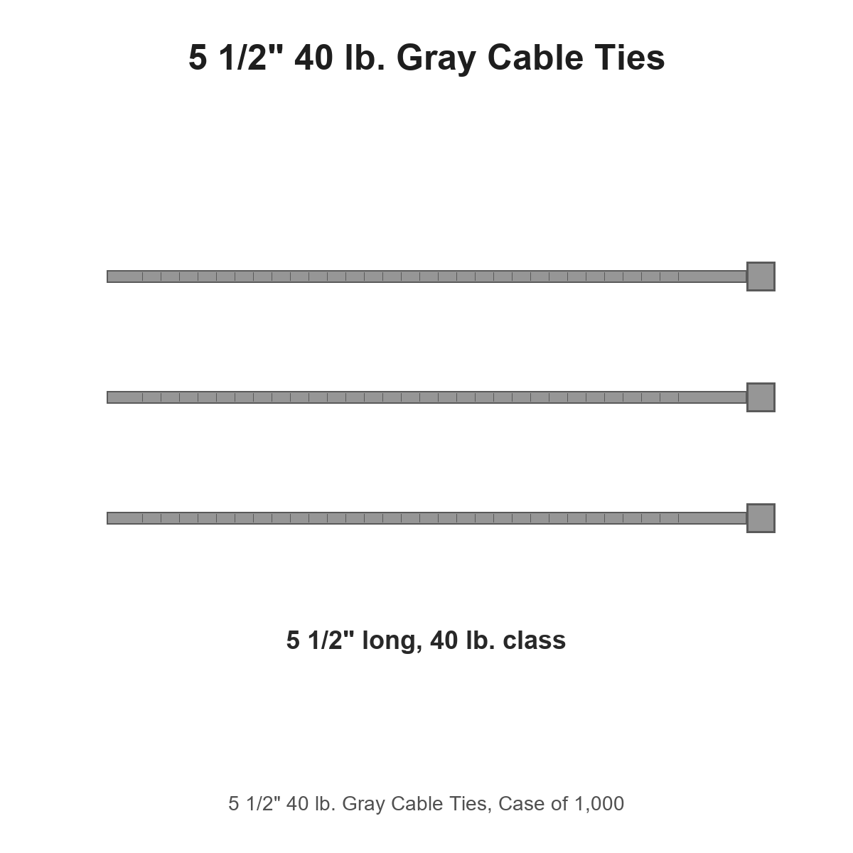 5 1/2" 40 lb. Gray Cable Ties, Case of 1,000