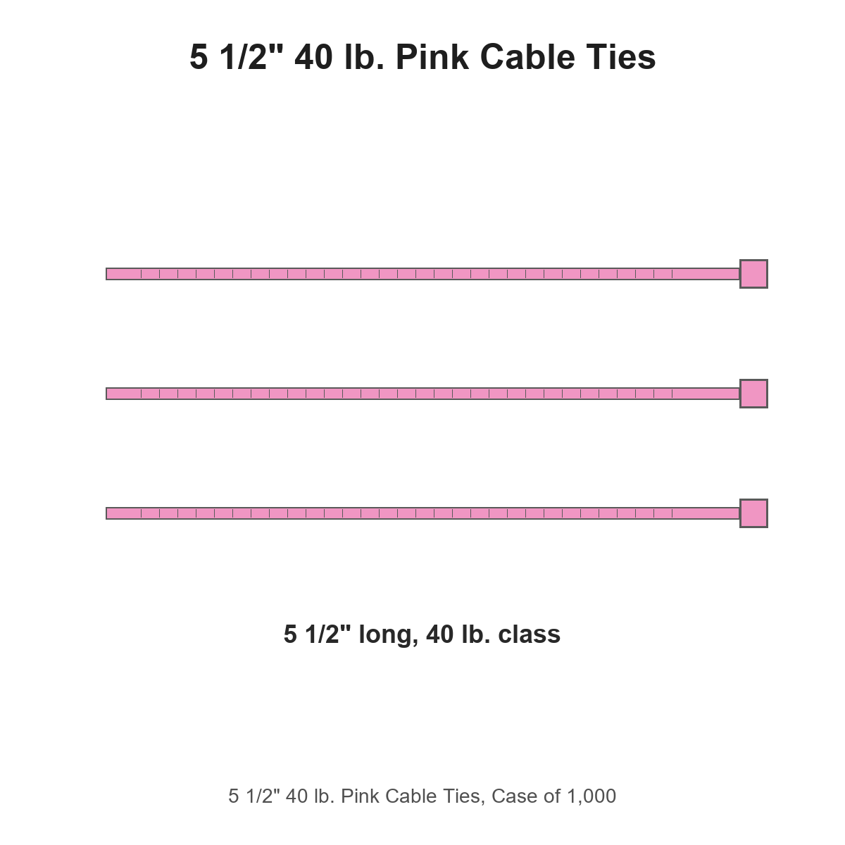 5 1/2" 40 lb. Pink Cable Ties, Case of 1,000