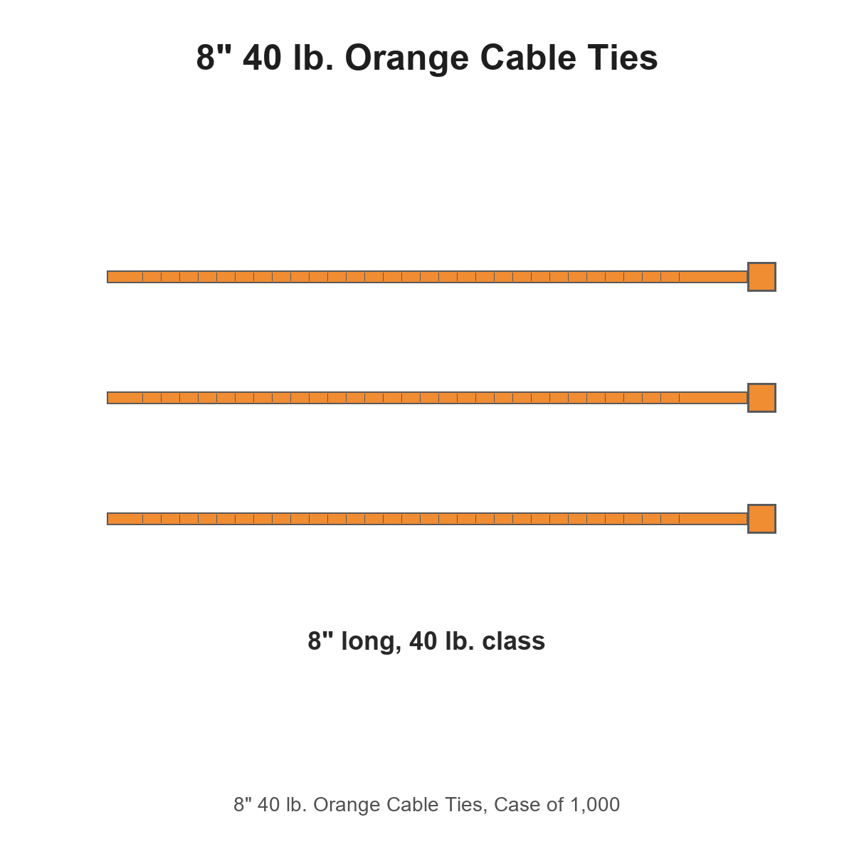 8" 40 lb. Orange Cable Ties, Case of 1,000