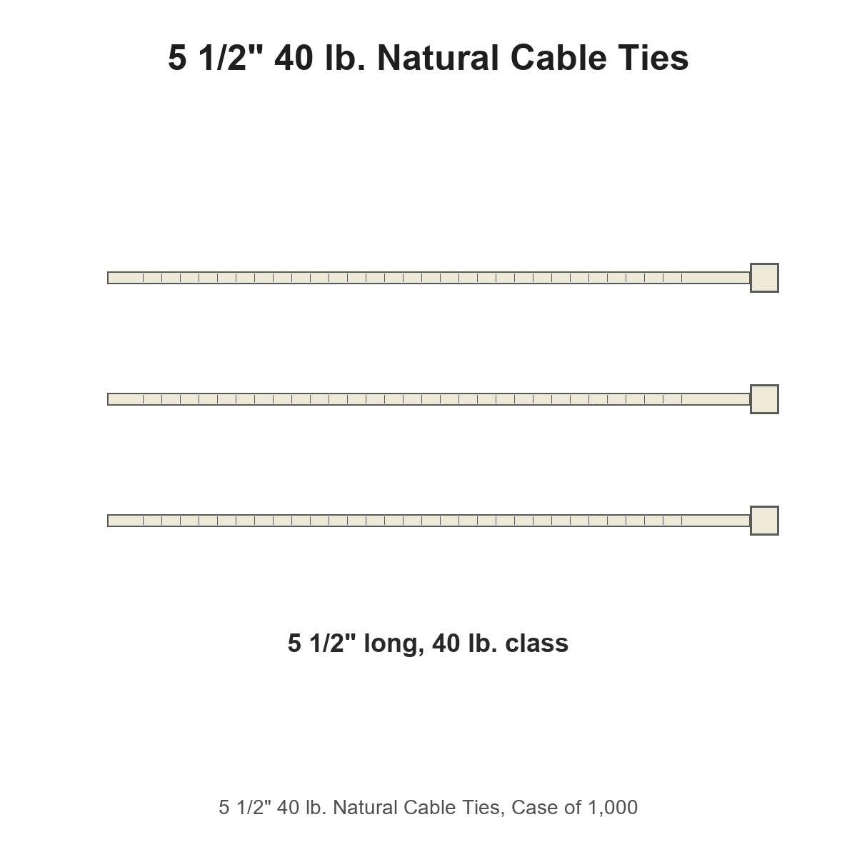 5 1/2" 40 lb. Natural Cable Ties, Case of 1,000
