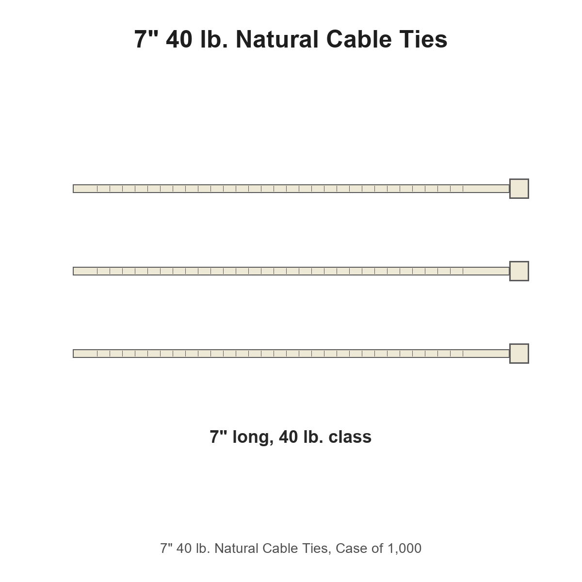 7" 40 lb. Natural Cable Ties, Case of 1,000