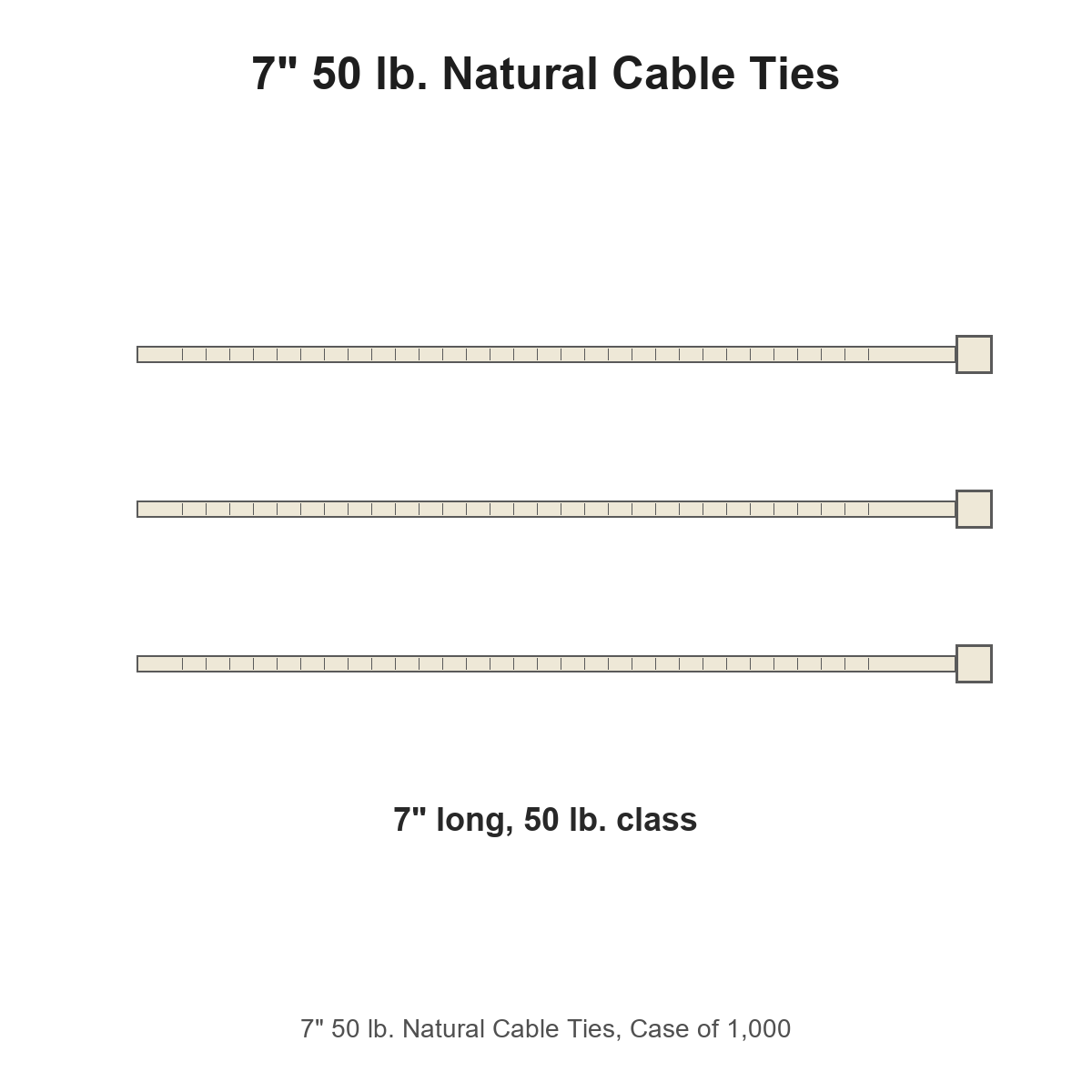 7" 50 lb. Natural Cable Ties, Case of 1,000