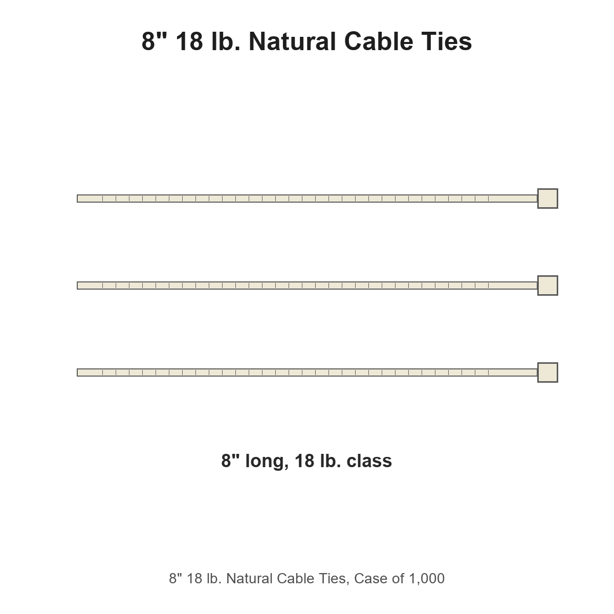 8" 18 lb. Natural Cable Ties, Case of 1,000