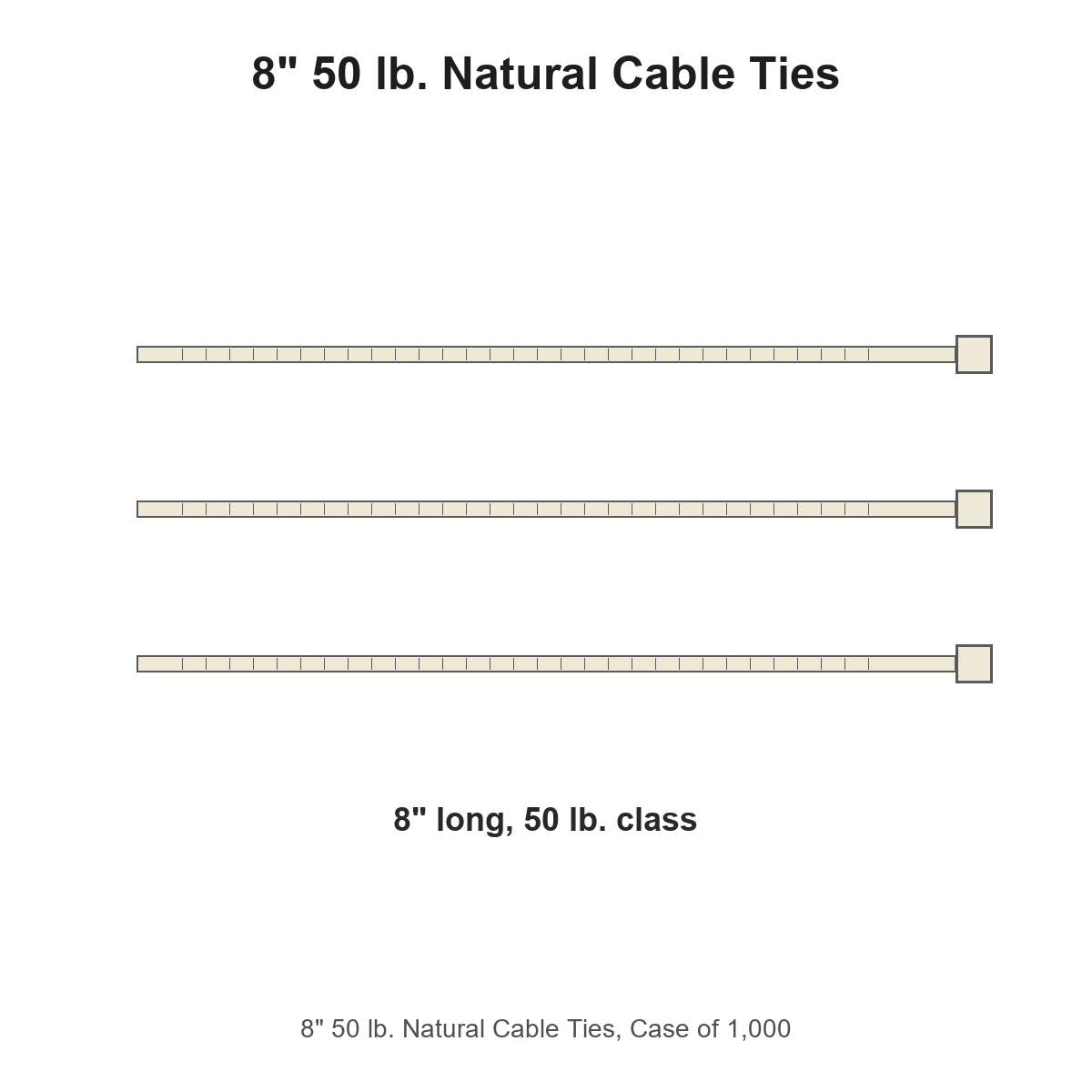 8" 50 lb. Natural Cable Ties, Case of 1,000