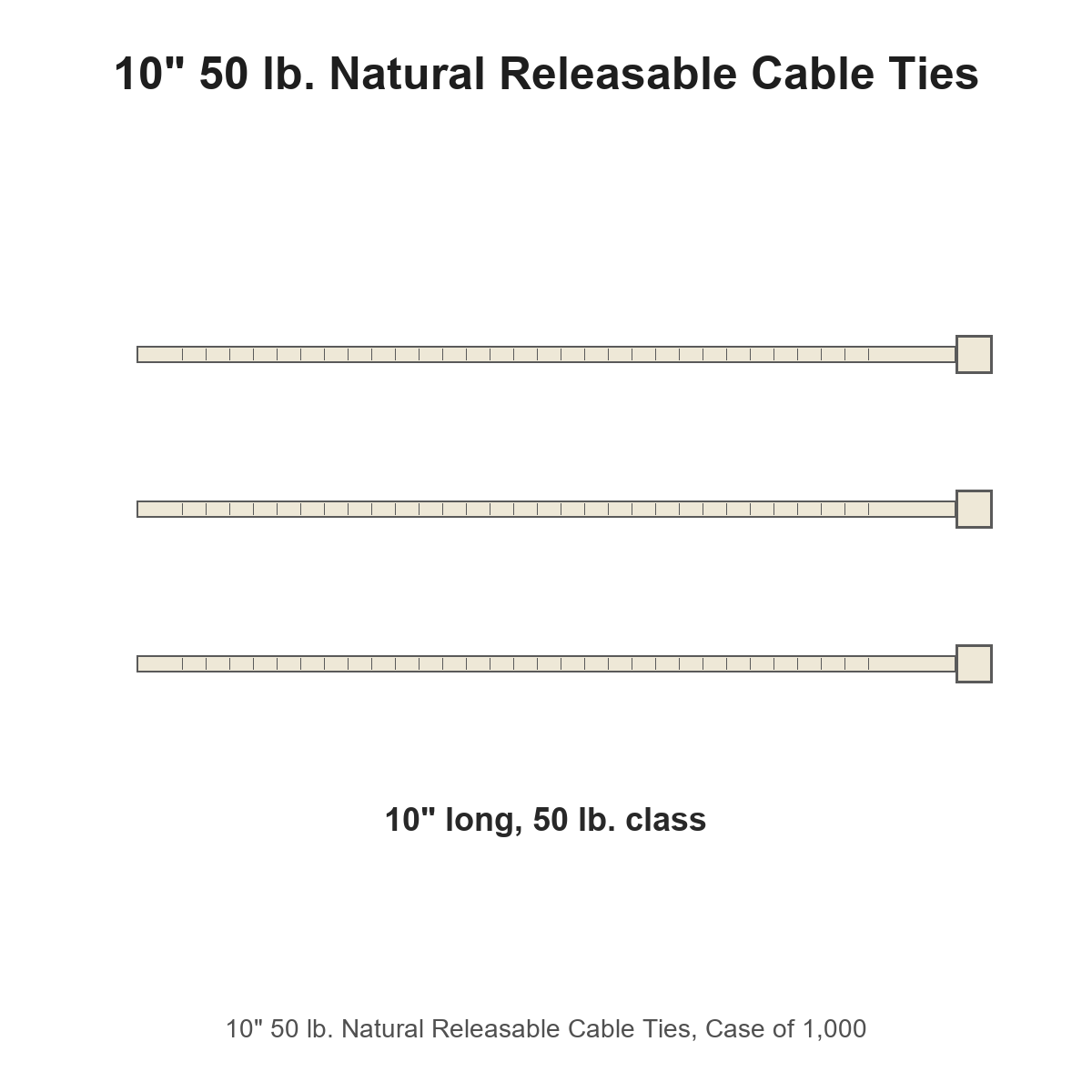 10" 50 lb. Natural Releasable Cable Ties, Case of 1,000