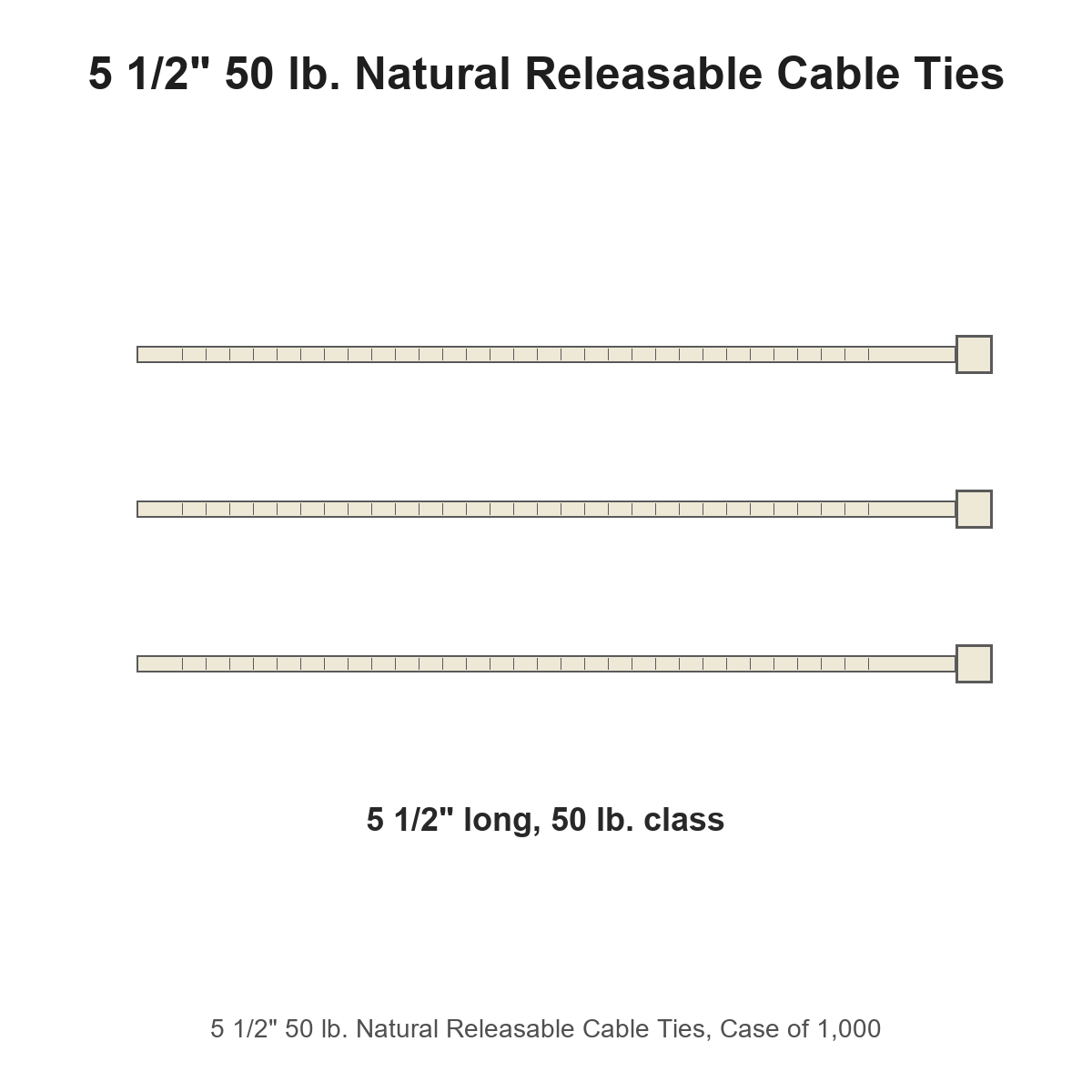 5 1/2" 50 lb. Natural Releasable Cable Ties, Case of 1,000