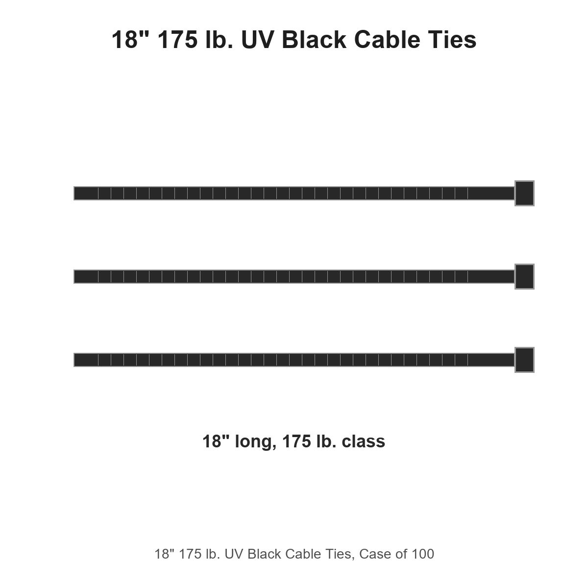 18" 175 lb. UV Black Cable Ties, Case of 100