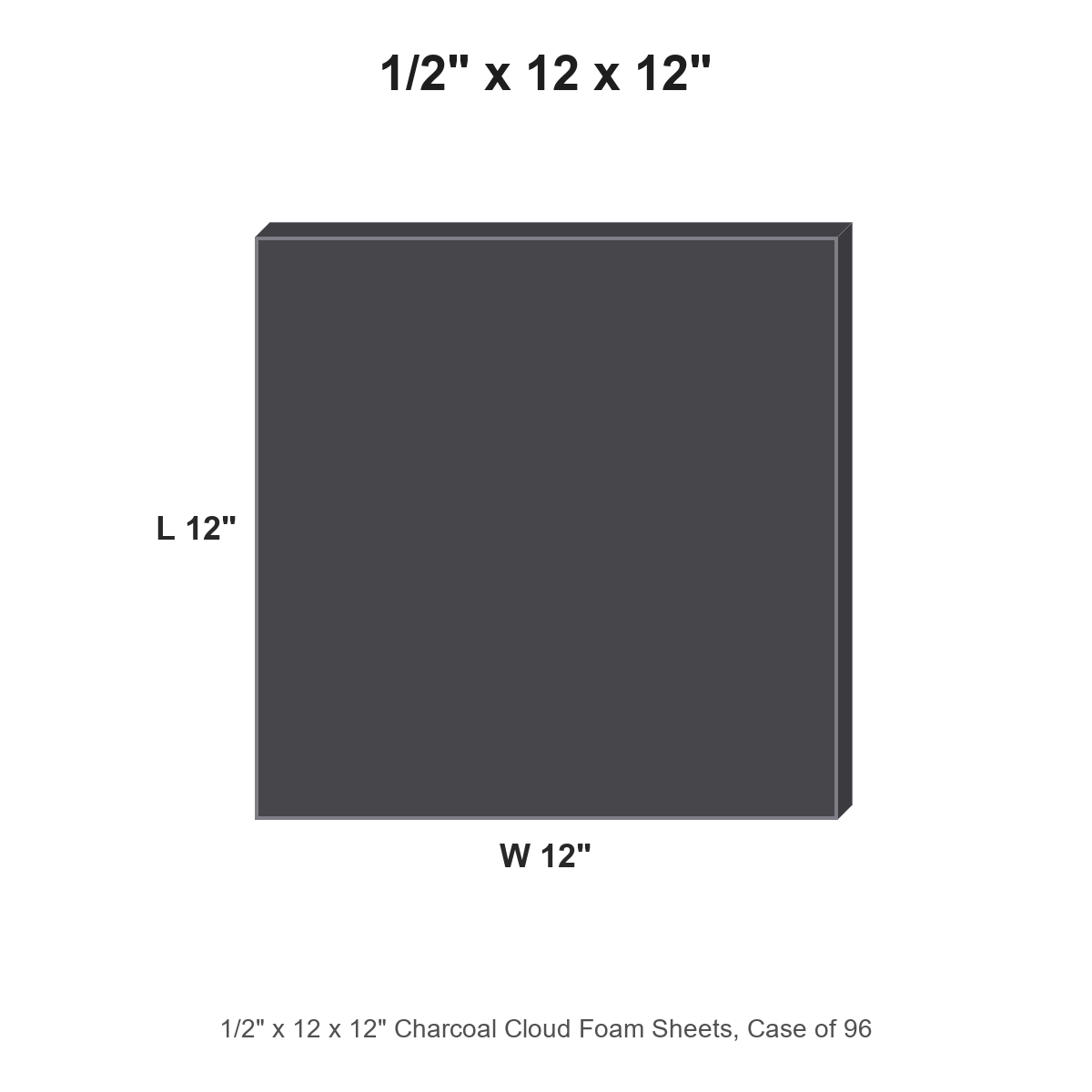 1/2" x 12 x 12" Charcoal Cloud Foam Sheets, Case of 96