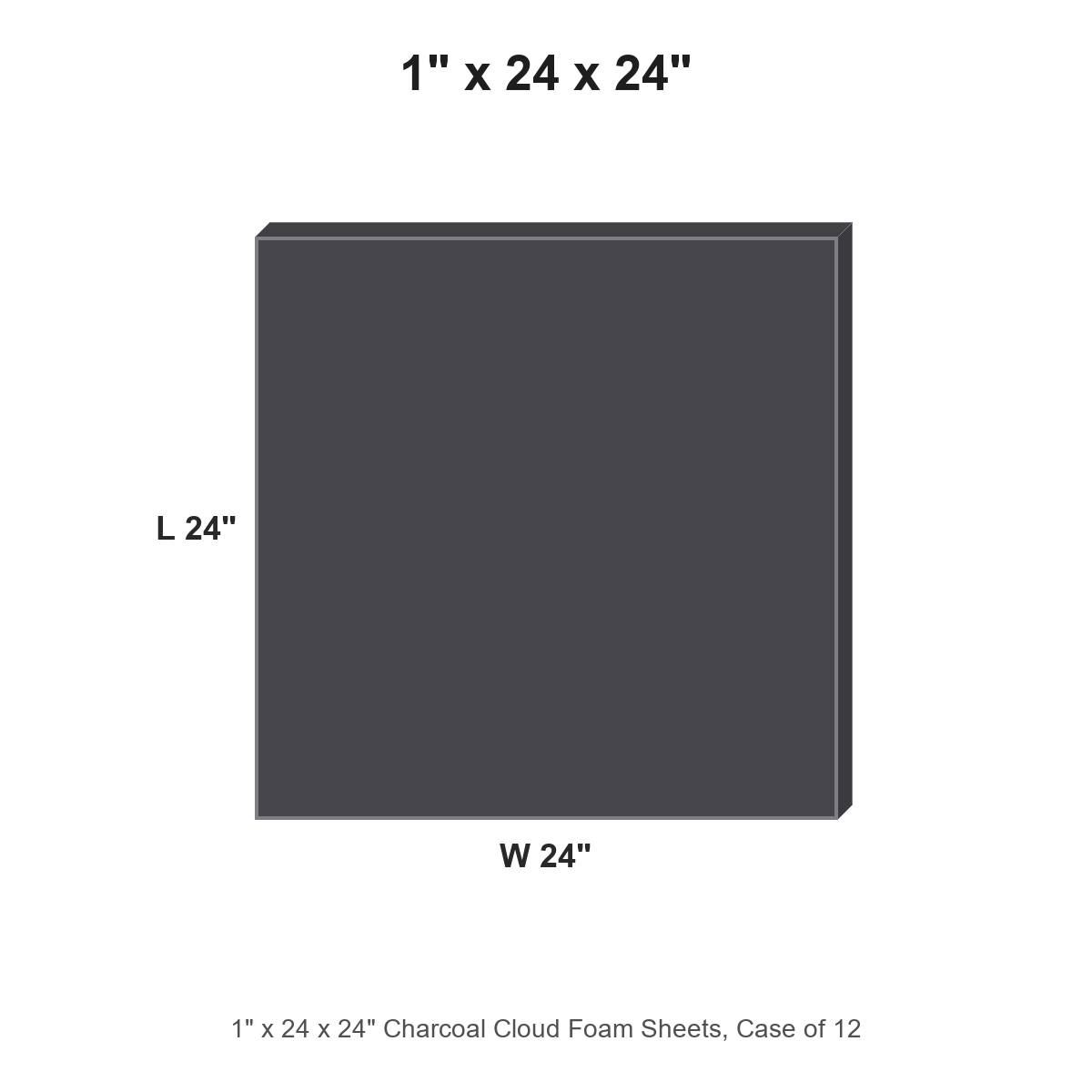 1" x 24 x 24" Charcoal Cloud Foam Sheets, Case of 12
