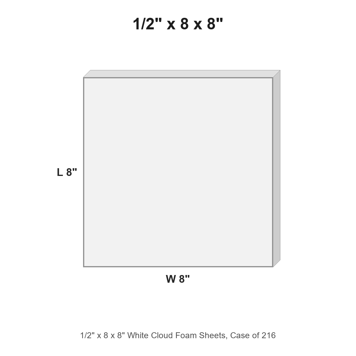 1/2" x 8 x 8" White Cloud Foam Sheets, Case of 216