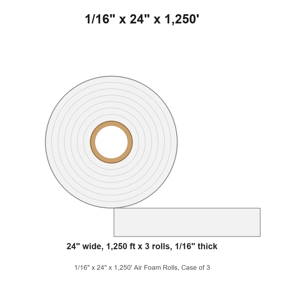 1/16" x 24" x 1,250' Air Foam Rolls, Case of 3