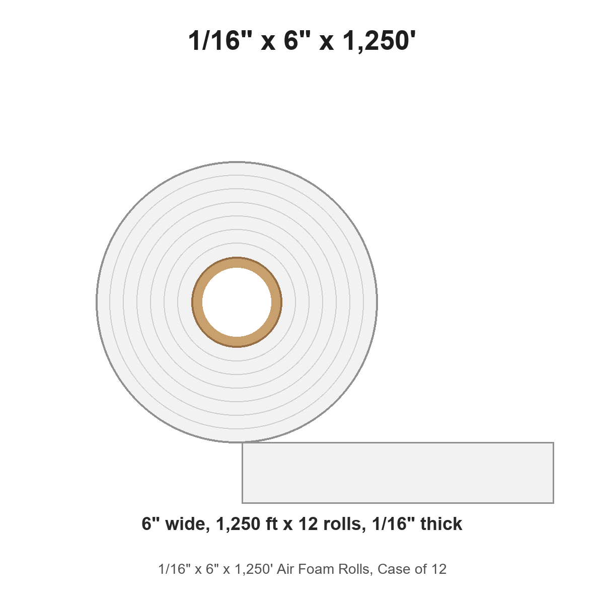 1/16" x 6" x 1,250' Air Foam Rolls, Case of 12