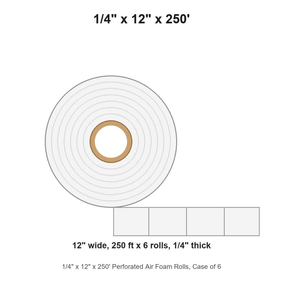1/4" x 12" x 250' Perforated Air Foam Rolls, Case of 6