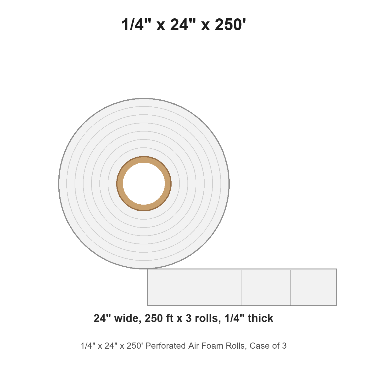 1/4" x 24" x 250' Perforated Air Foam Rolls, Case of 3