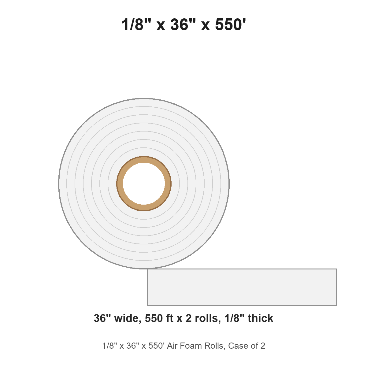 1/8" x 36" x 550' Air Foam Rolls, Case of 2