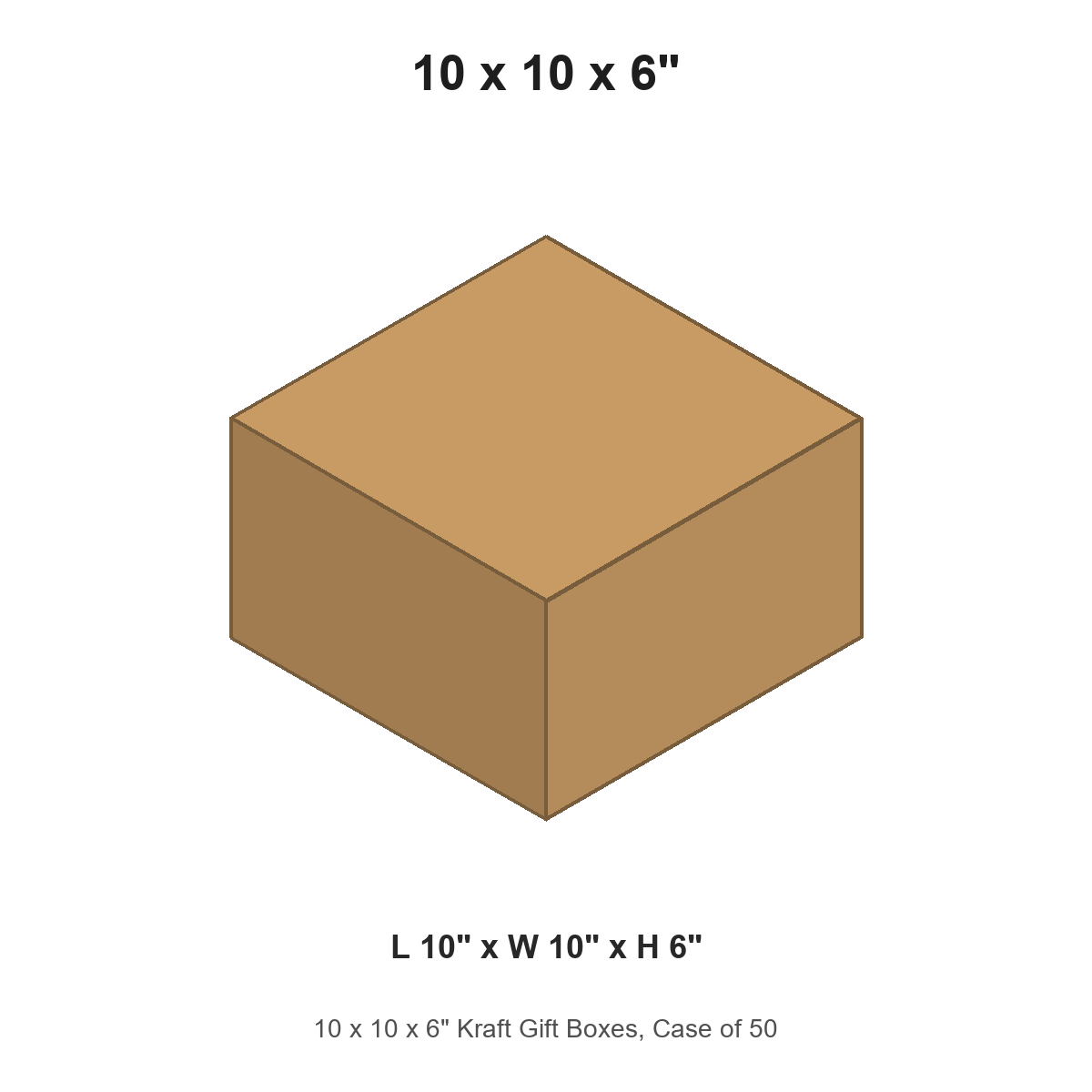 10 x 10 x 6" Kraft Gift Boxes, Case of 50