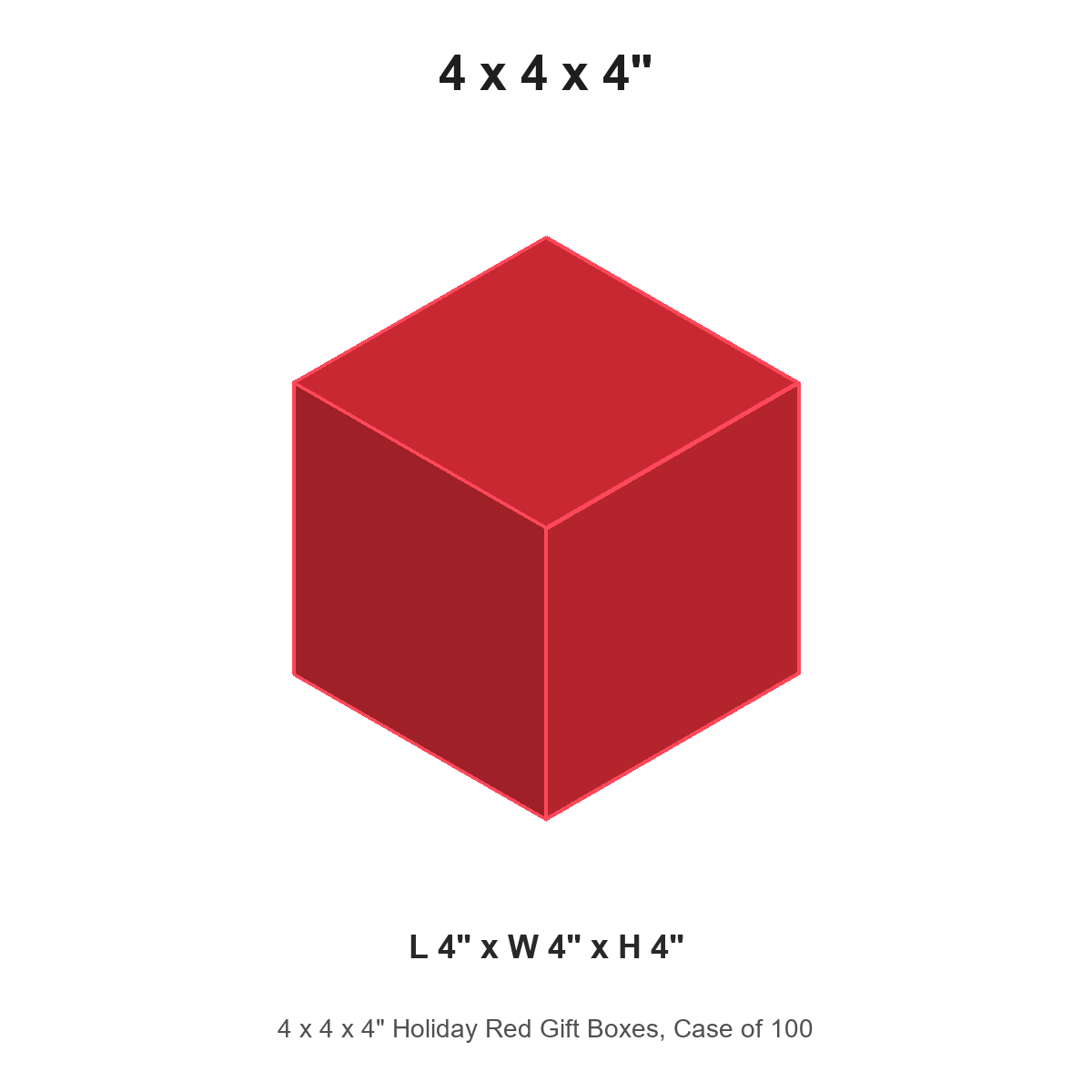 4 x 4 x 4" Holiday Red Gift Boxes, Case of 100