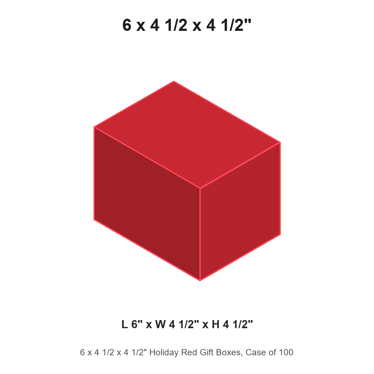 6 x 4 1/2 x 4 1/2" Holiday Red Gift Boxes, Case of 100