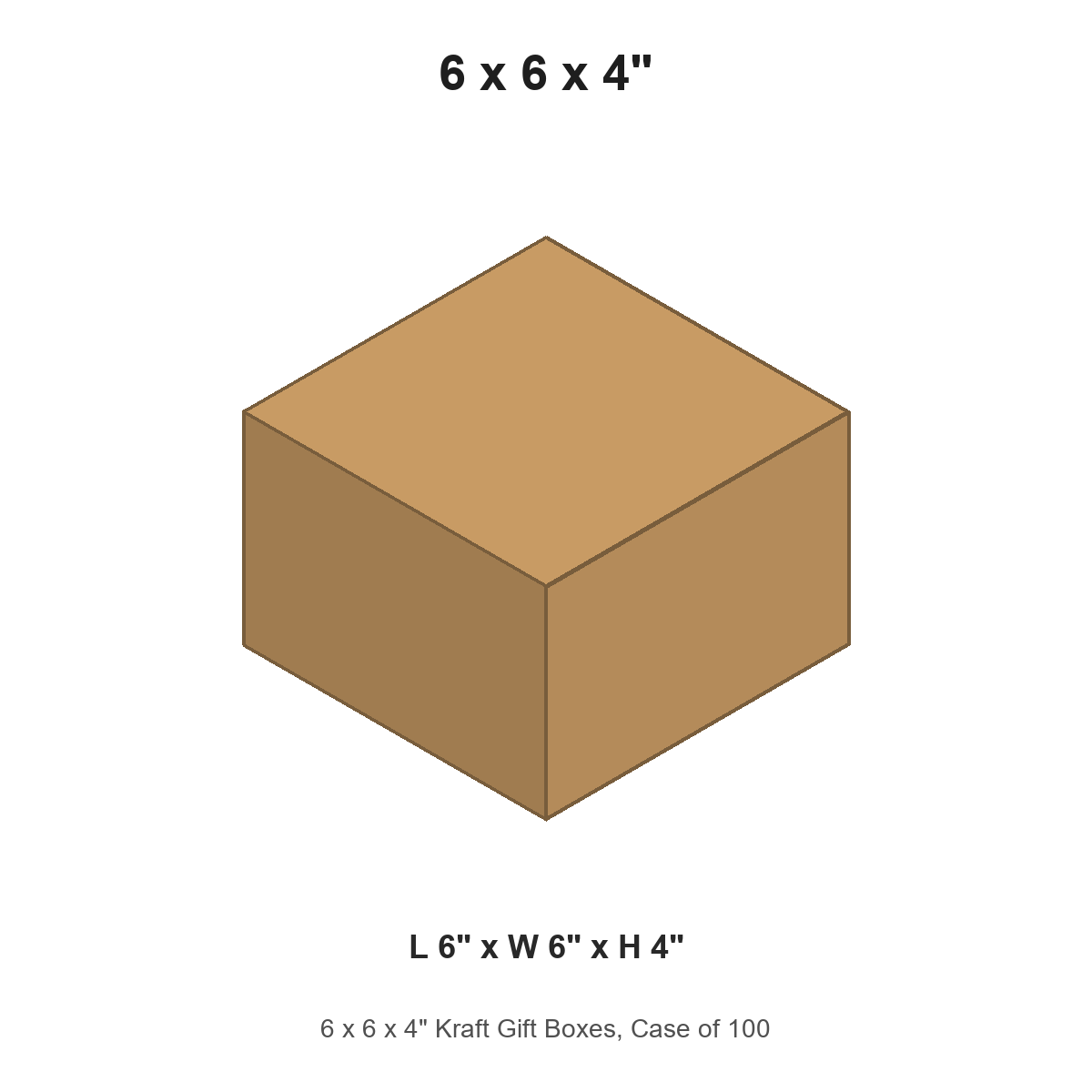 6 x 6 x 4" Kraft Gift Boxes, Case of 100