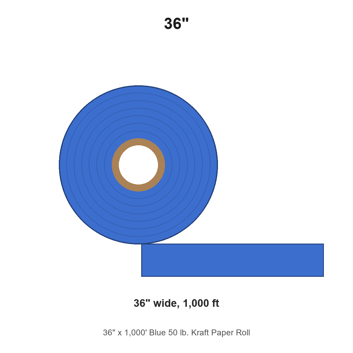36" x 1,000' Blue 50 lb. Kraft Paper Roll