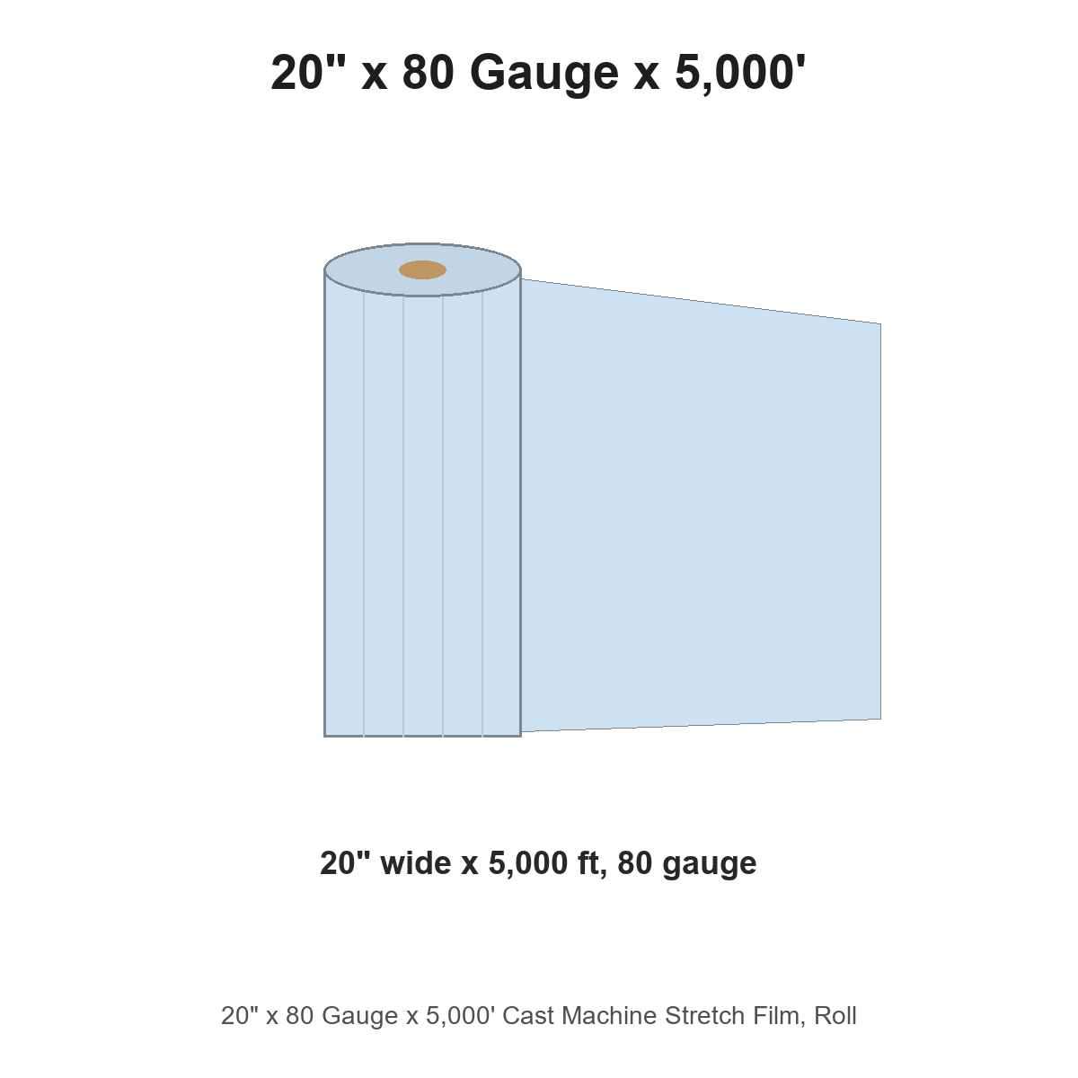 20" x 80 Gauge x 5,000' Cast Machine Stretch Film, Roll