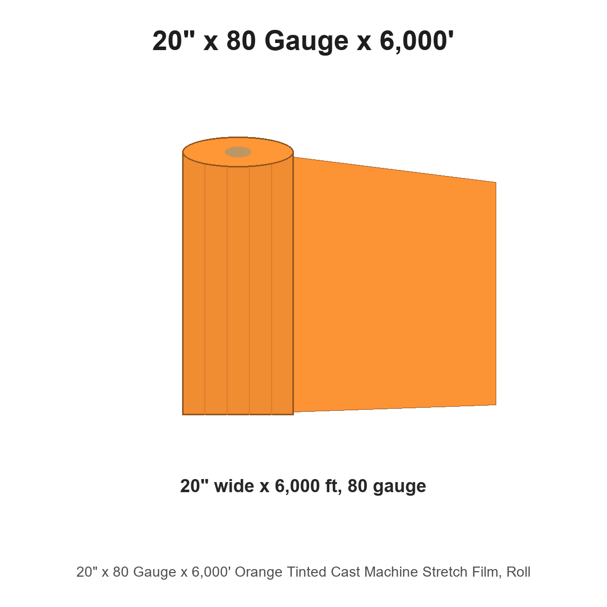 20" x 80 Gauge x 6,000' Orange Tinted Cast Machine Stretch Film, Roll